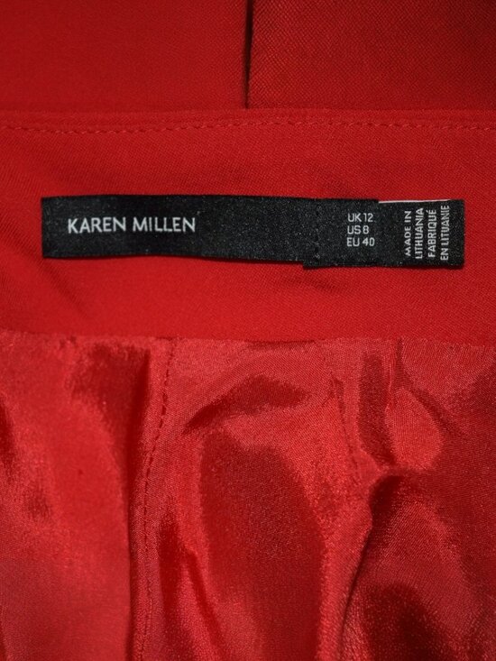 KAREN MILLEN HIGH NECK RED FLOUNCE HEM DRESS - Picture 8 of 9